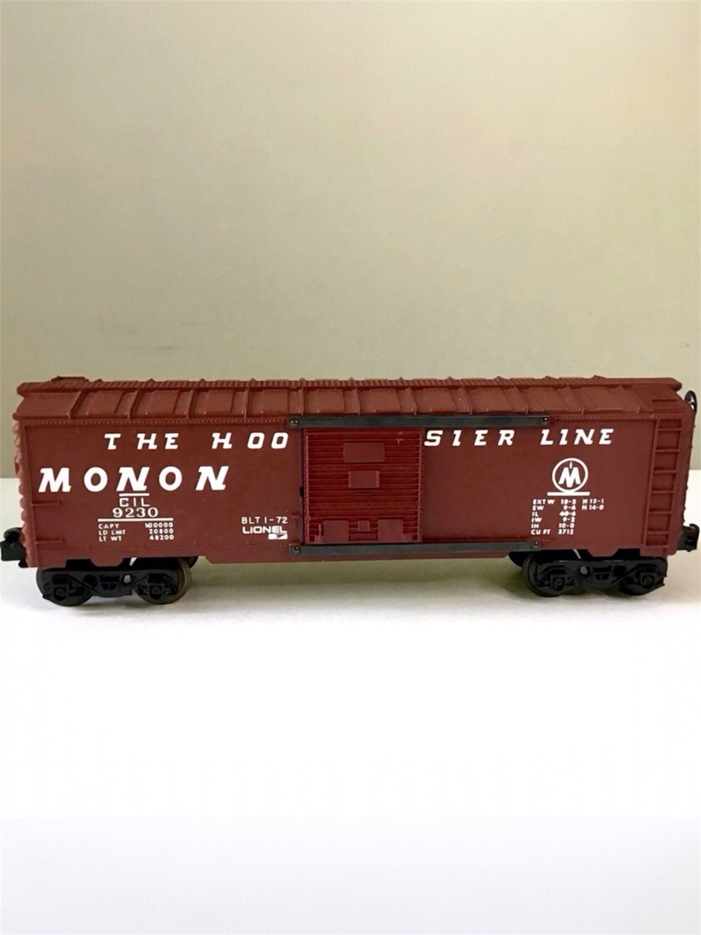 Vintage 1972 Lionel Train Monon Hoosier Line Boxcar 9230 Sliding Doors O Gauge